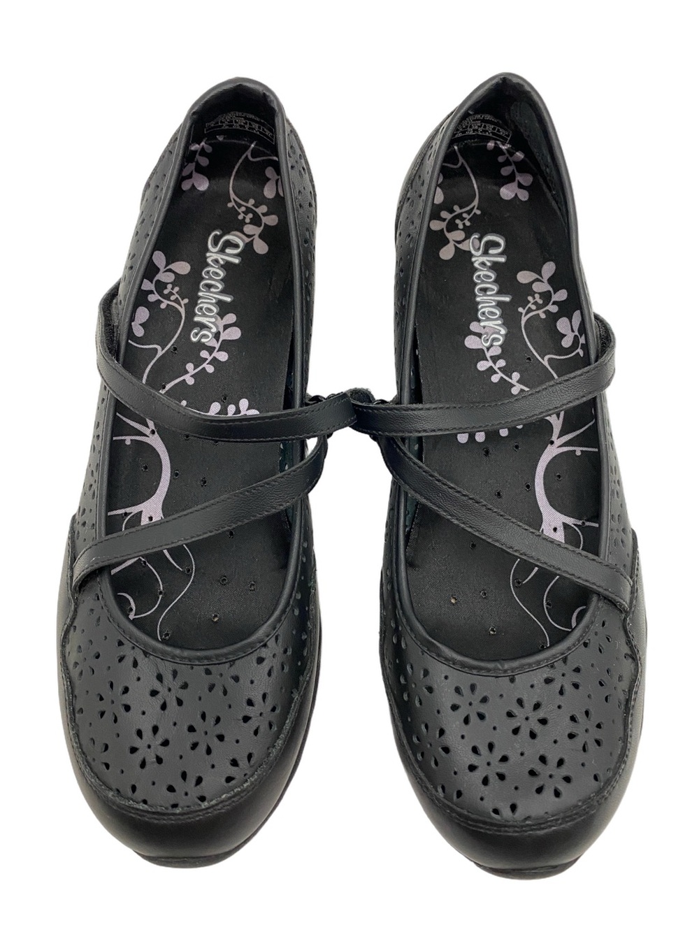 Skechers Cutout Mary Janes Shoes Black Sz 8